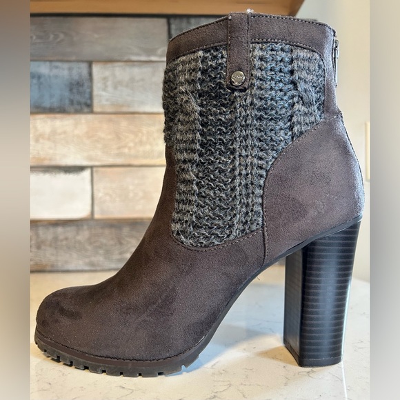 Juicy Couture Faux Suede & Knit Stacked Heel Ankle Boots - Picture 3 of 16